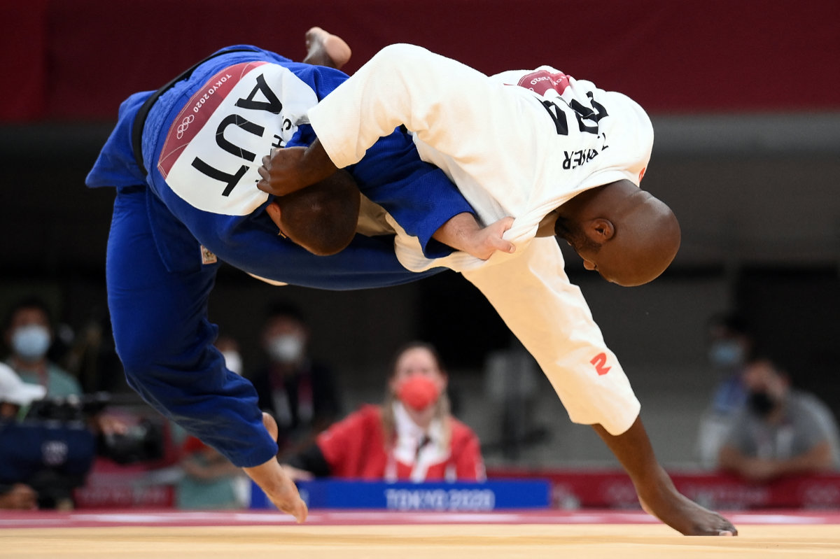 Teddy Riner and Stephan Hegyi. Tokyo 2020 Olympic Games. Photo by Franck FIFE _ AFP