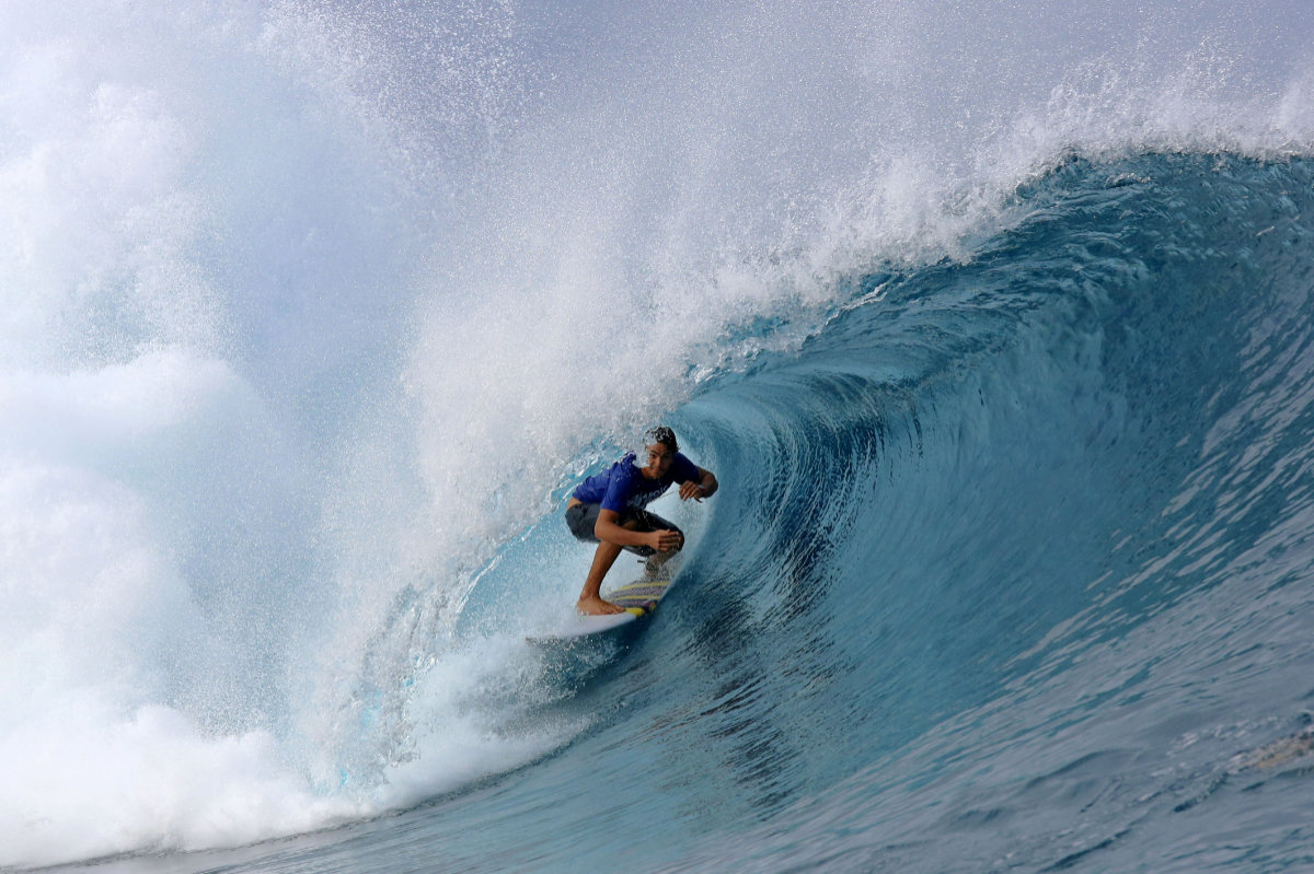 Lorenzo Avvennenti. Billabong Pro Tahiti surf competition 2014. Photo by GREGORY BOISSY _ AFP